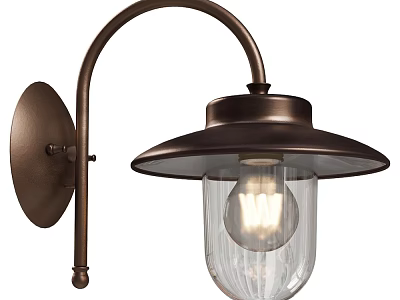 Vintage Bronze Wall Sconce With Curved Metal Arm And Clear Glass Shade For Interior Decor 3d model