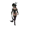 Elf Creature Female Character Wearing Black Green Outfit With Mask Axe Dagger And Boots
