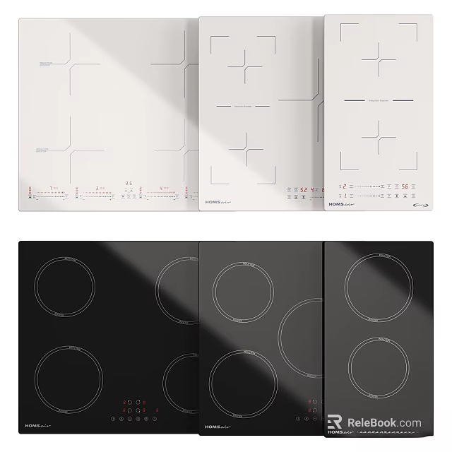 Modern Kitchen Electric Cooktops With White Black Smooth Surface And Heating Zones 3d model 