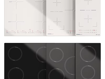 Modern Kitchen Electric Cooktops With White Black Smooth Surface And Heating Zones 3d model