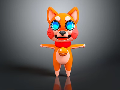 Cute Orange Dog Puppet With Big Blue Eyes Red Collar And Open Arms 3d model