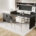 Modern Bar Counter Design With Black White Chairs And Open Kitchen Layout 3d model