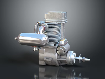 Small Metal Mechanical Engine Device with Cylinder Piston and Fuel Tank Components 3d model