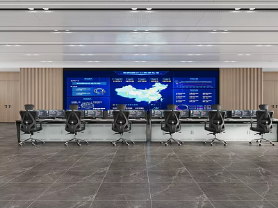 Modern Control Room Interior With Large Screen Data Display And Console Office Chairs 3d model