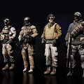 Group of Military Soldiers Holding Rifles With Different Camouflage Uniforms And Tactical Gear