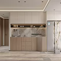 Modern Wine Cabinet With Marble Countertop Wooden Cabinets And Refrigerator In Interior Design