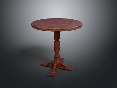 Round Wooden Dining Table With Carved Legs And Cross Base Design 3d model