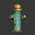 Rusted Green And Orange Building Exterior Fire Hydrant With Textured Surface