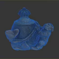 Intricate Stone Sculpture Carving With Monkey Figure And Gourd Shaped Jar Decorative Lid Details