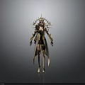 Woman in Elegant Golden Decorated Outfit with Crown Robe and Long Boots