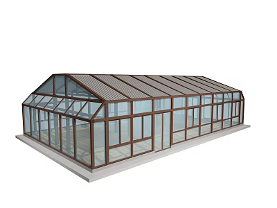 Modern Glass Greenhouse Structure With Sloped Roof And Transparent Windows 3d model