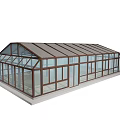 Modern Glass Greenhouse Structure With Sloped Roof And Transparent Windows