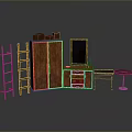 Various Wooden Furniture Collection With Wardrobe Dressing Table Ladder And Stool