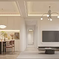 Modern Living Dining Room Interior With Open Concept Black Sofa Chandelier And White Walls