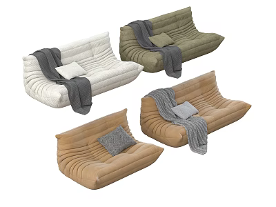 Lazy Sofa In Various Colors With Soft Blanket And Decorative Pillow Design 3d model