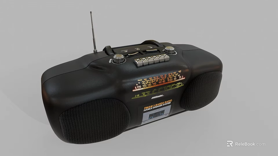 Vintage Black Portable Boombox Featuring Antenna Knobs Speakers And 3d model