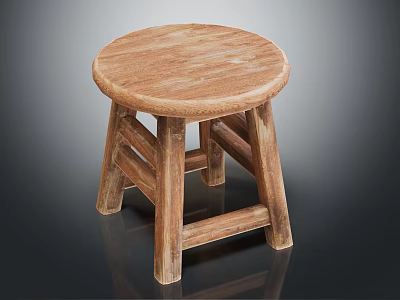 Wooden Stool With Round Seat Natural Wood Grain And Cross Support Legs Design 3d model