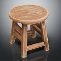 Wooden Stool With Round Seat Natural Wood Grain And Cross Support Legs Design
