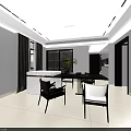 Modern Living Dining Room Interior Design With Black Table Sofa And Floor to Ceiling Window