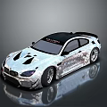 Modified Sport Car With Black Roof Silver Body Graphics And Large Rear Spoiler