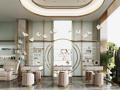 Elegant Beauty Salon Interior Featuring Modern Design Comfortable Seats Product Displays And Decorative Lighting 3d model