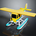 Bright Yellow Seaplane Passenger Aircraft With Blue Floats And Cabin Design