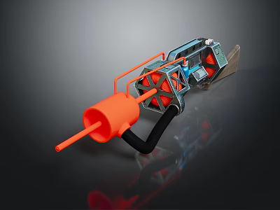 Advanced Modern Weapon Featuring Orange Components And Metal Structure 3d model