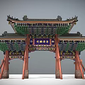 Chinese Ancient Archway Traditional Wooden Structure With Multiple Pillars Colorful Paintings And Dougong Brackets