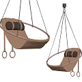Modern Brown Hanging Chairs With Metal Chains And Leather Like Seats For Indoor Use
