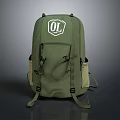 Durable Green Backpack Front OL Logo Practical Design With Adjustable Straps And Side Pockets 3d model