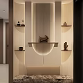 Modern Entryway Hallway Design With Decorative Shelves Ornaments And Ambient Lighting