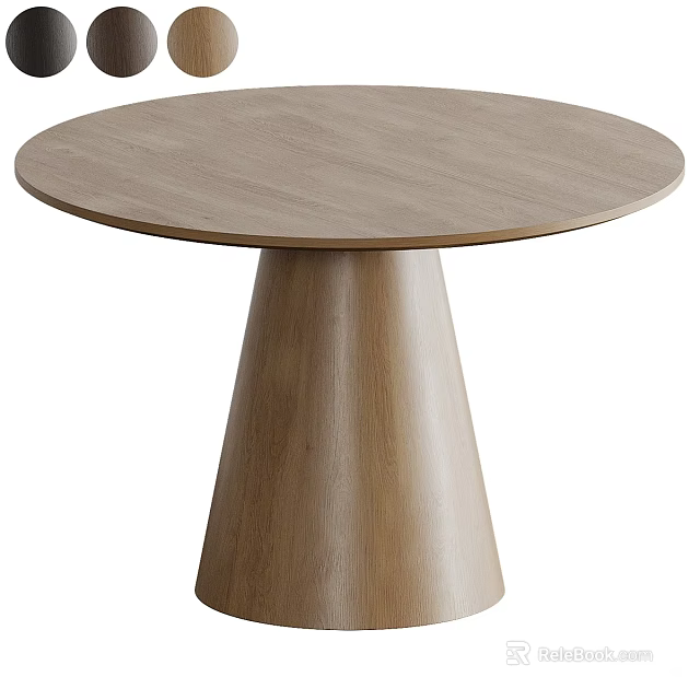 Round Light Wood Dining Table With Sleek Surface And Cone Shaped Leg 3d model 
