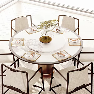New Chinese Round Dining Table and Chair Combination 3d model