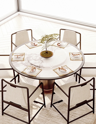 New Chinese Round Dining Table and Chair Combination 3d model