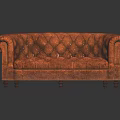 Vintage Brown Leather Chesterfield Sofa With Tufted Diamond Pattern And Curved Arms