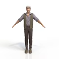 Man With Gray Hair Standing In Gray Shirt Green Vest Brown Pants Shoes Arms Outstretched