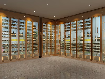 Luxurious Modern Wine Cabinet With Glass Doors And Illuminated Wine Bottles 3d model