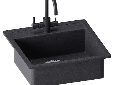 Modern Kitchen Cabinets Featuring Black Square Sink And Matte Black Faucet Design 3d model