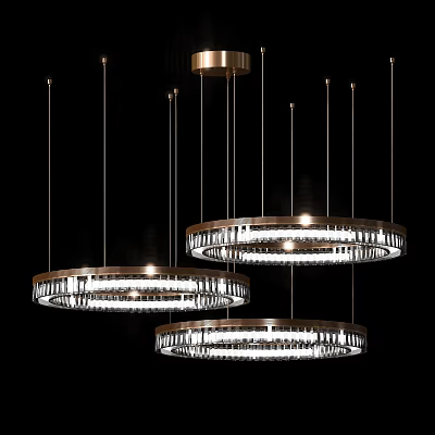 Modern Round Chandeliers With Metal Frame And Crystal Accents LED Lighting Design 3d model
