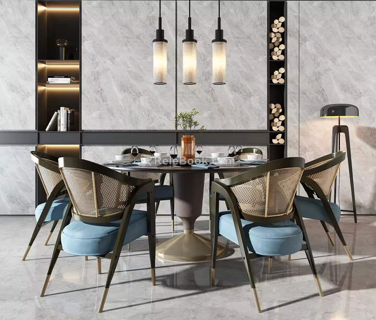 New Chinese Dining Table and Chair Combination Dining Table and Chair Tableware 3d model