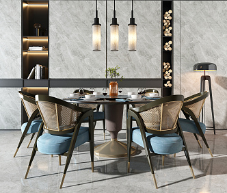 New Chinese Dining Table and Chair Combination Dining Table and Chair Tableware 3d model