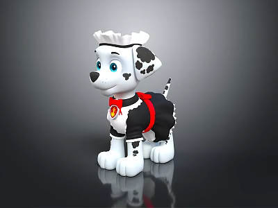 Cartoon Dalmatian Puppy Toy With White Crown Red Scarf And Black White Spots 3d model