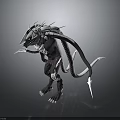Sci-Fi Creature Character Design With Spikes Tentacles Sharp Blades And Dark Metallic Texture 3d model