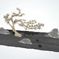Natural Garden Decor With Curved Pine Tree Rocks And Sandy Ground 3d model