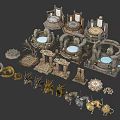 Various Ancient Stone Architectural Decorative Elements Including Altars Pillars And Dragon Statues 3d model