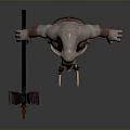 Elephant Warrior Character With Tusks Holding Large Battle Axe With Armor And Belt