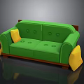 Stylish Green Sofa With Button Tufted Design Wooden Frame And Yellow Cushions