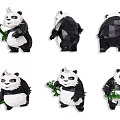 Polygonal Panda Decorative Figurine Set with Various Poses and Bamboo Elements for Home Decoration