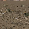 Military Camp Scene With Airplanes Tank Soldiers And Campfires In Desert