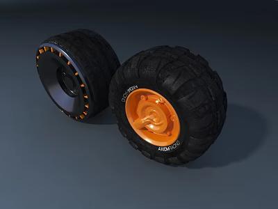 Durable Off Road Tires Featuring Black And Orange Rims Deep Tread Design 3d model